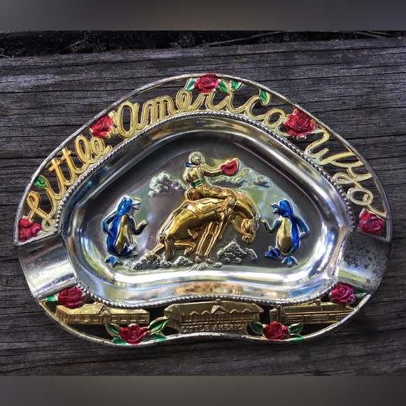 Vintage Little America Wyoming State metal souvenir plate ash tray nostalgia - Picture 1 of 2